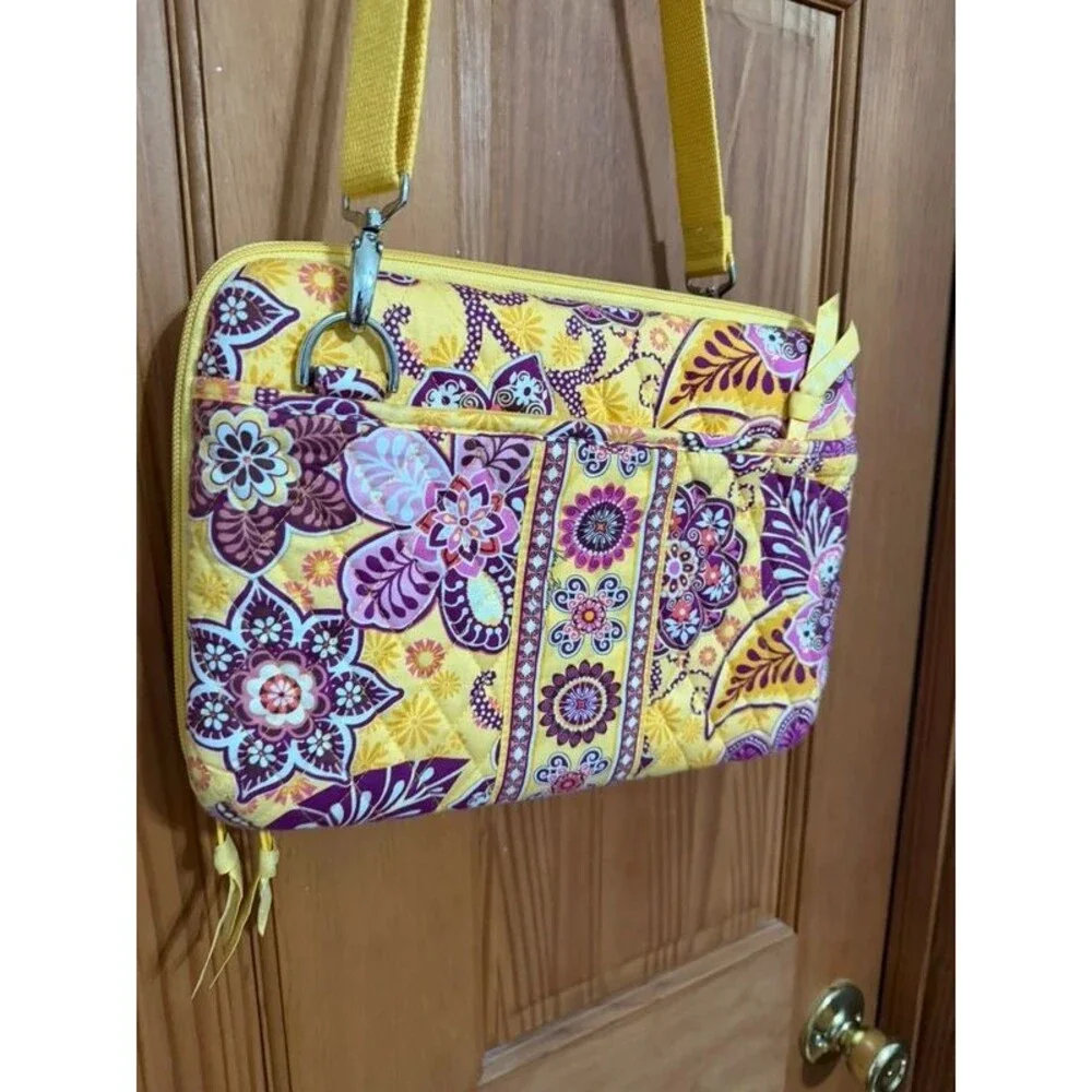 Vera Bradley  Laptop Tablet HardCover case Crossbody Yellow l Paisley Book